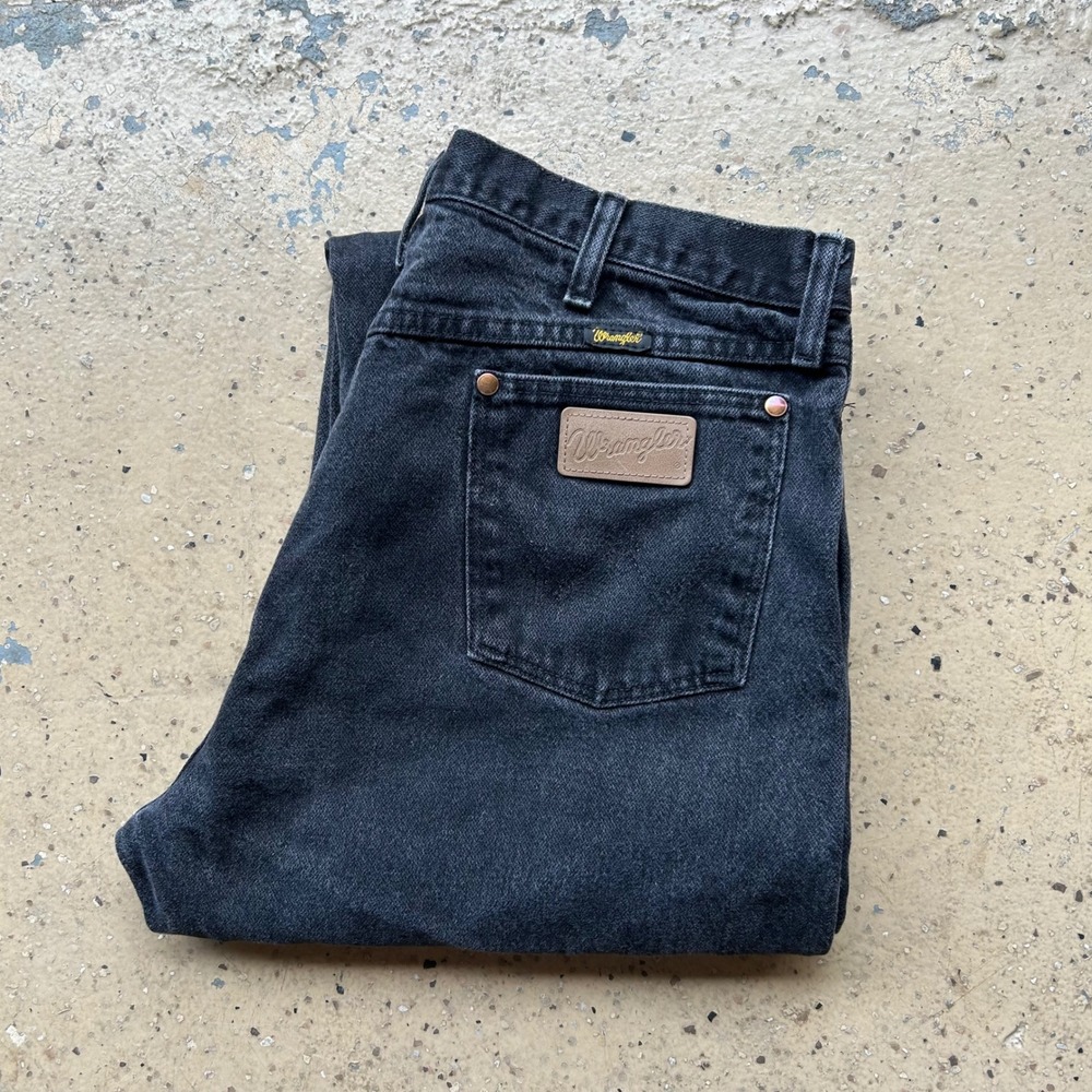 Wrangler 13MWZWK Cowboy Cut Original Fit Black Denim Jeans 36x32 Distressed